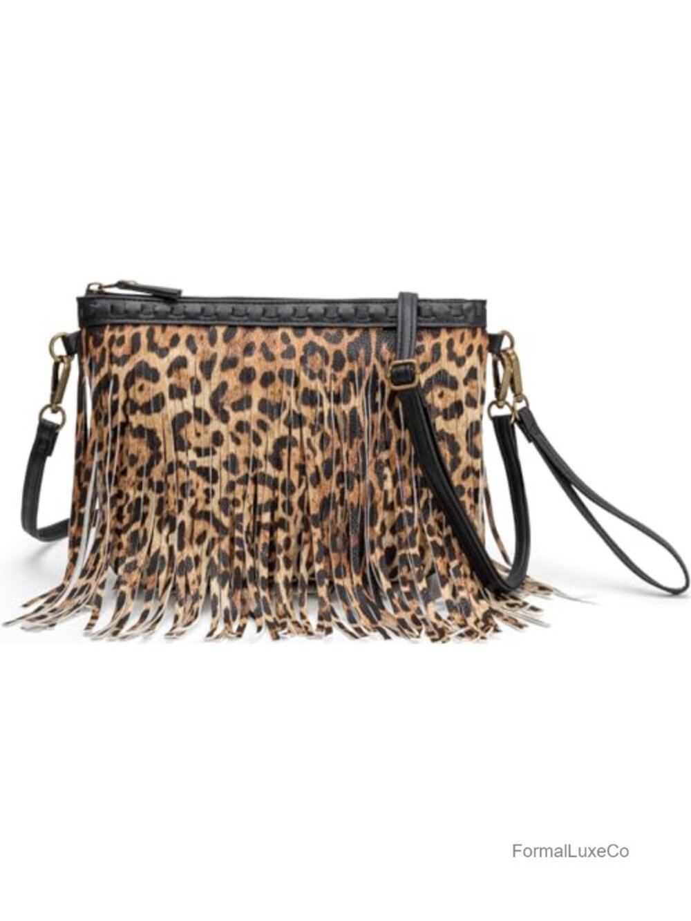 Faux Leather Fringed Crossbody Bag with Removable Strap